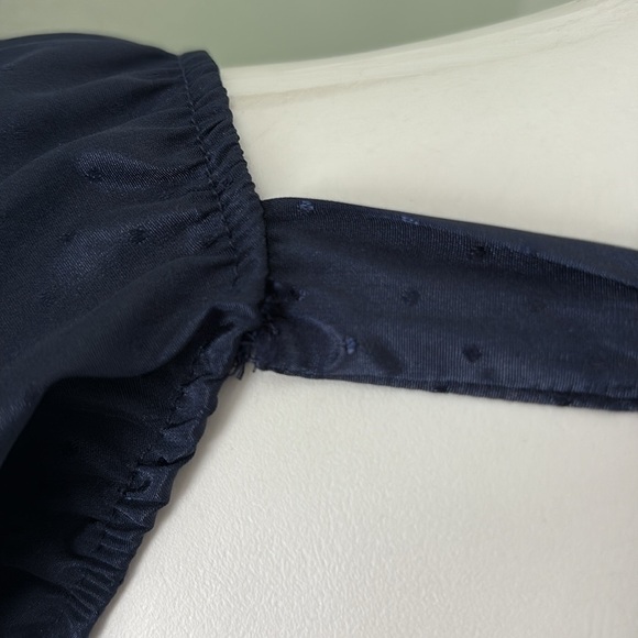 Lucy in the Sky Satin Fit and Flare Puff Sleeve Mini Dress Navy Tie Back XS - Picture 7 of 10